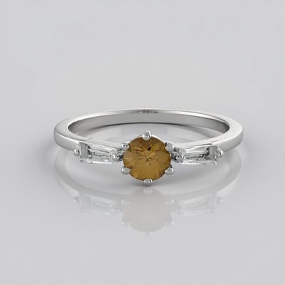 Cavill - Zilveren Ring 925 Sterling met Gele Zirkoon 0,508 ct & Witte Topaas 1,219 ct - Gepland Platina - Elegant Asymmetrisch Design