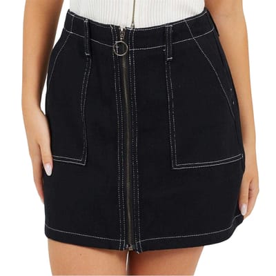 Brave Soul Denim minirok met ritssluiting en hoge taille voor dames (Zwart, Wit)