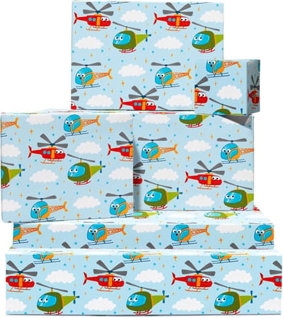Cadeaupapier Vellen - Verpakking Papier - Verjaardag Vieren - Uniek Ontwerp - 6 Stuks - Helikopter Print