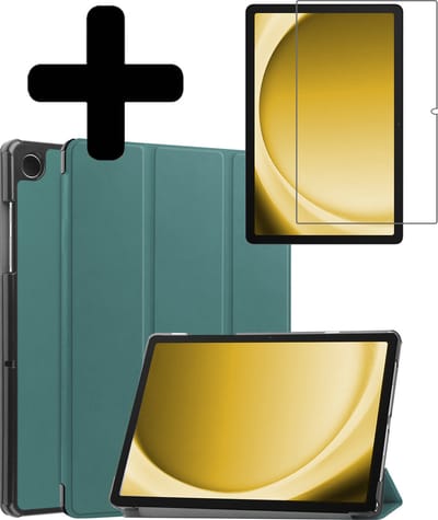 Hoes - Geschikt voor Samsung Galaxy Tab A9 Plus - Met Screenprotector - Trifold Bookcase - Hard Cover - Hardcover Book Case - Tablet Hoesje - Donkergroen
