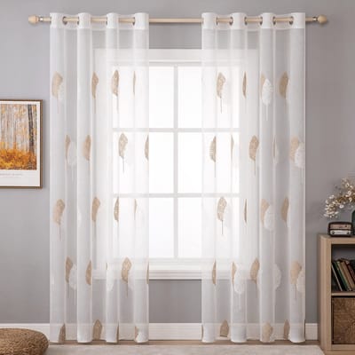 Dailygoods - Transparante Gordijnen met Bladerenpatroon - Geborduurd Design - Set van 2 - 225x140 cm - Ideaal voor Woonkamer en Slaapkamer - Elegantie