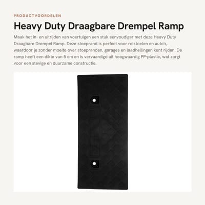 Dailygoods- Drempel Ramp Heavy Duty - Stoeprandhelling - Draagbare Ramp - PP-Kunststof - 49 x 21,8 x 5 cm - Geschikt voor Garages en Huizingangen - Stoeprand
