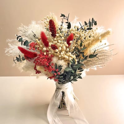 Famanu – Droogbloemenboeket met pampasgras, konijnenstaarten en siergrassen, boho decoratie voor huis en bruiloft