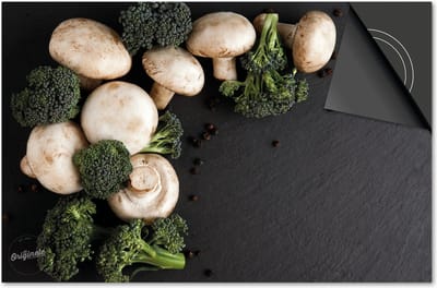 Inductie beschermer 60x60 - afdekplaat inductie mat - Dietrix Kookplaat beschermer - Exclusief - Groente en Fruit - Champignons en broccoli