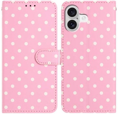 Hoesje Geschikt voor Apple iPhone 16 | Polka Dot Wallet Book Case | Portemonnee Hoesje | 3 Pasjes | Magneetsluiting | Stand Functie | Roze