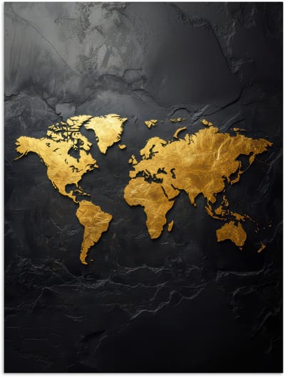 Poster 120x160 cm - Wereldkaart - Goud - Steen - Posters - Kamer decoratie - Wanddecoratie woonkamer - Muurdecoratie slaapkamer XXL