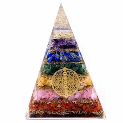 Orgonite Piramide - Zeven Chakra Bloem des Levens - 70 mm