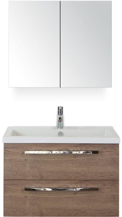 Seville Badmeubelset 80 cm - Tabacco - Keramische Wastafel Wit Djazz met Spiegelkast
