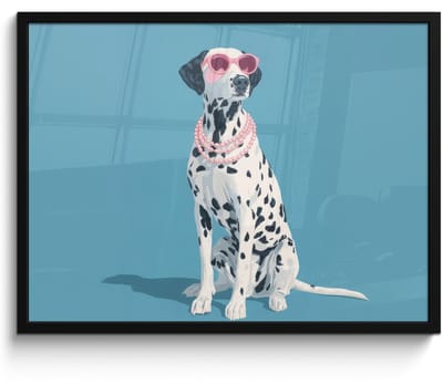 Poster in lijst - Fotolijst 80x60 cm - Posters - Dalmatiër - Zonnebril - Blauw - Posterlijst zwart - Decoratie - Wanddecoratie woonkamer - Muurdecoratie slaapkamer