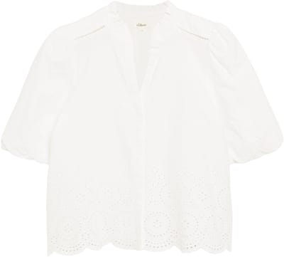 Lichte blouse in broderie anglaise met volantkraag en fronsen dames s.Oliver
