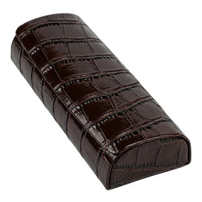 Donker koffie kleurige brillenkoker dames en heren – kunstleer hard case met croco reliëf – luxe rechthoekige opberg case met klep sluiting