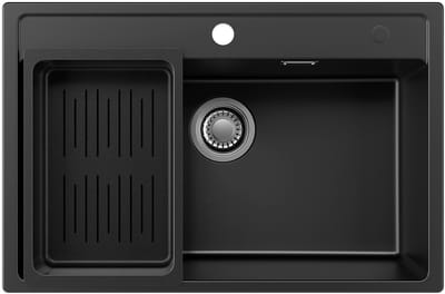 Anycee Max Granieten Spoelbak 70x46CM - Spoelbak Keuken - Enkele spoelbakken Met Afdruiprek en Sifon - Afvoer en Overloopset