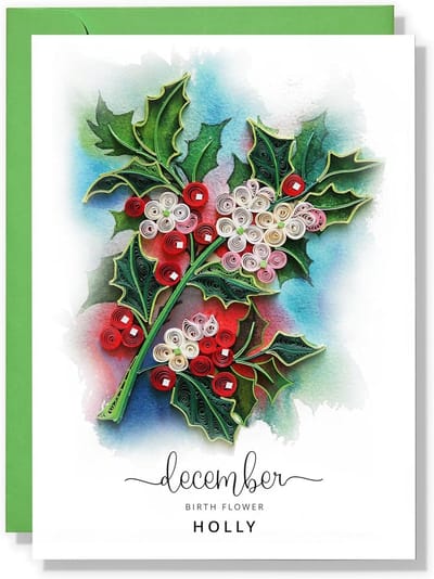 Handgemaakte Bloemen Quilling Kaart - Maandelijkse Geboortebloem Cadeau voor Verjaardag of Jubileum