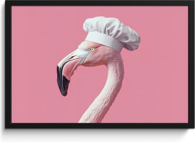 Fotolijst inclusief poster - Posterlijst 60x40 cm - Posters - Flamingo - Roze - Koksmuts - Vogel - Foto in lijst - Keuken decoratie muur - Wanddecoratie accessoires - Muurdecoratie - Schilderijen