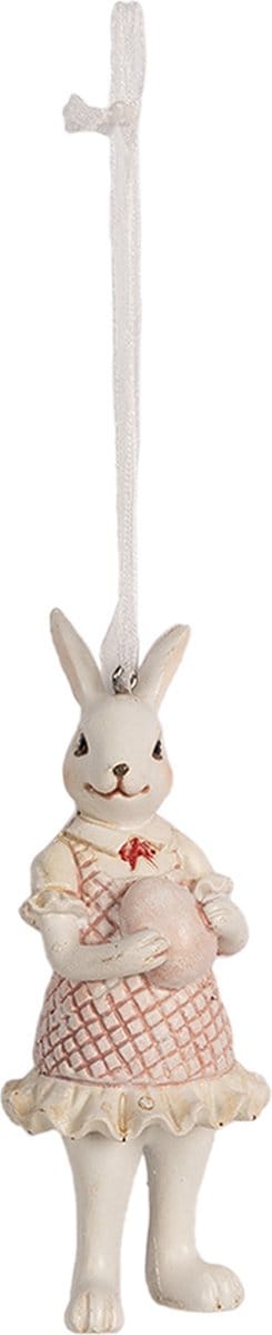 Clayre & Eef Hanger Konijn 10 cm Wit Roze Polyresin