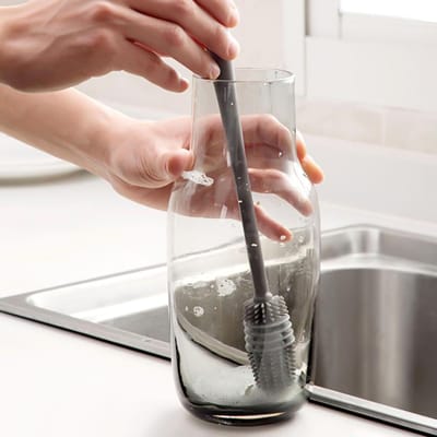 Melkflesborstel Rubber TPR-haren Lange steel Reinigingsborstel voor vacuümfles Thermos grijs