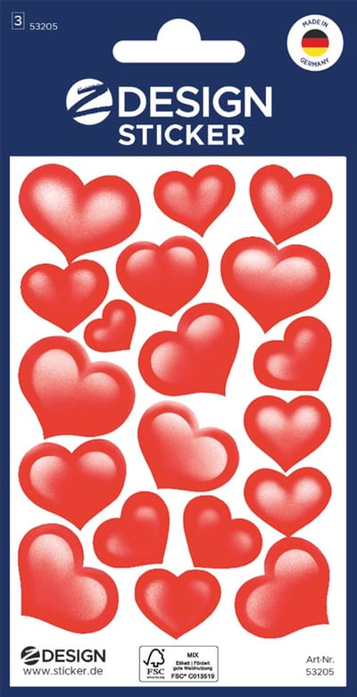 Avery Stickervel Hart Junior 7,6 X 12 Cm Papier Rood 38-delig