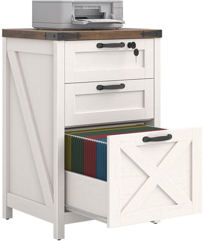 Dailygoods- Archiefkast met 3 Laden - Ruime Laden voor A4/Letter - Rustiek Wit - Compact voor Thuiskantoor/Slaapkamer - Eenvoudig te Monteren - Verstelbare Stangen - Dossierkast