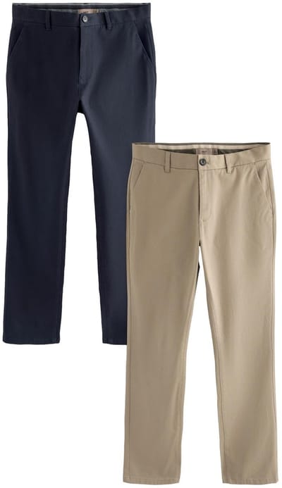 Next - Heren - Slim Fit - Stretch chino's verpakking van 2 - Naturel