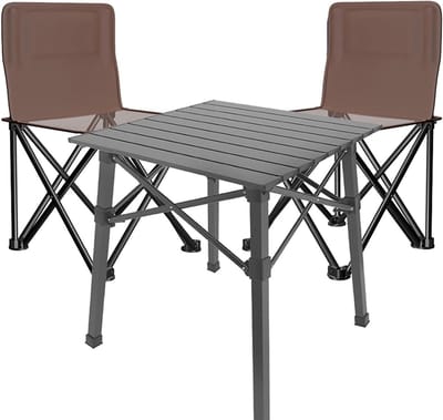 Opvouwbare campingtafel en stoelen - Picknicktafel set - Buitenactiviteiten - Inclusief draagtas - Set van 3 - Bruin
