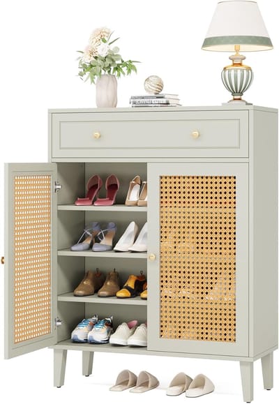 Tribesigns Praktisch Schoenenrek - Modern Schoenenrek met deuren en lades - Schoenenkast met Verstelbare Plank - 80 x 40 x 110 cm - Mintgroen