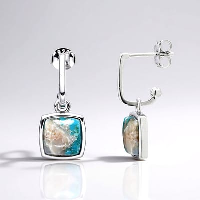 Cavill - Oorbellen 925 Sterling Zilver Gerhodineerd - 5 65 ct Turquoise Mozaiek - Antiek Kussen Cabochon - Elegant 24 mm