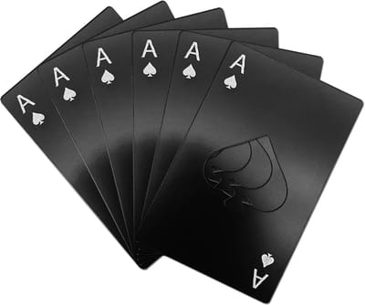 6-stuks flesopener - bierflesopener - roestvrijstalen flesopener - draagbare kaartflesopener - schoppenaas bierflesopener - voor feest, kamperen, picknick, bar en reizen - zwart