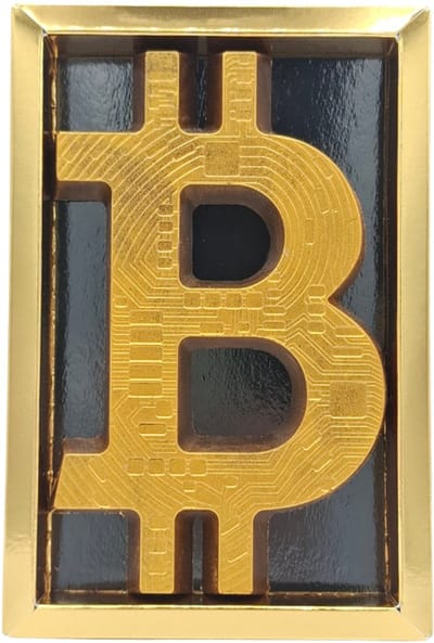 Bitcoin Chocoladeletter Goud | Massieve Melkchocolade | Gouden Cadeau | Uniek Geschenk