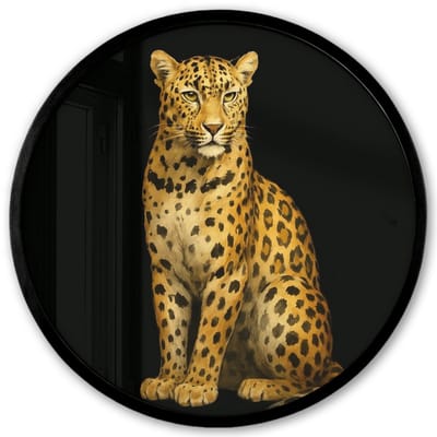 Poster in lijst Rond - Fotolijst 40x40 cm - Posters - Panter - Realistisch - Bruin - Ronde posterlijst zwart - Decoratie - Wanddecoratie woonkamer - Muurdecoratie slaapkamer