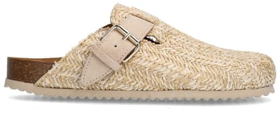 Sacha - Dames - Beige raffia clogs met gesp - Maat 36
