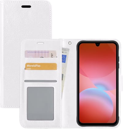 Hoesje - Met Pasjeshouder - Geschikt voor Samsung Galaxy A26 - Luxe Bookcase Portemonee - Flip Case - Kunstleer Book Case - Flipcase - Book Cover - Walletcase - Portemonneehoes - Wit