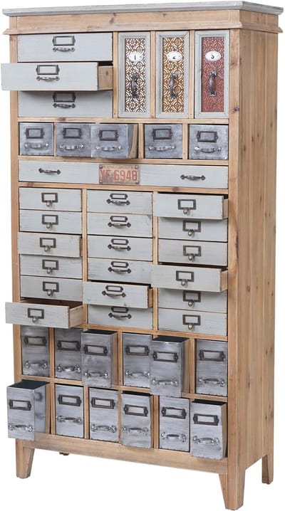 Apothekerskast MCW-A43, ladekast, massief dennenhout, vintage shabby look 152x81x34cm