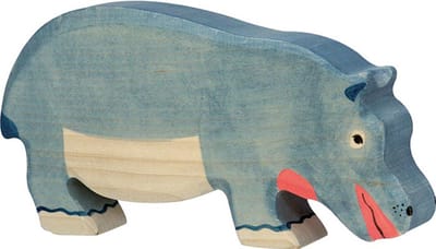 HOLZTIGER Wildernis - Nijlpaard Etend - 18X3X9Cm - Houten Figuur - Handgemaakt
