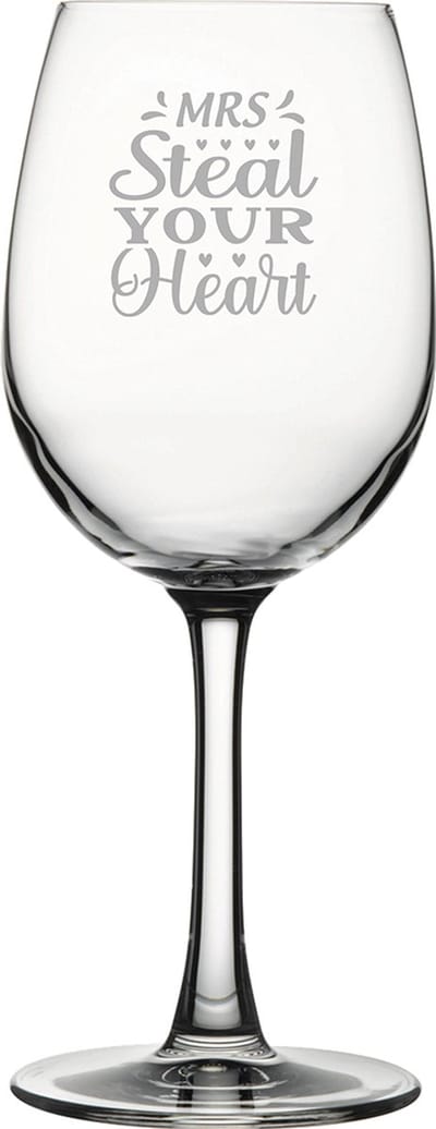 Gegraveerde witte wijnglas 36cl Mrs. Steal your heart