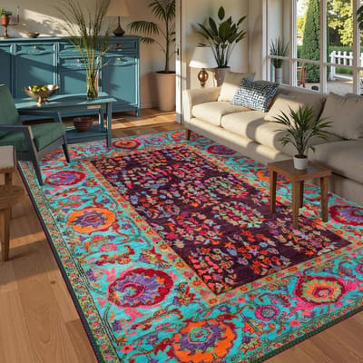Boho Chic Elegantie Bloemig Tapijt Turks Traditioneel Uniek Wasbaar Antislip Tapijt Verweerd Groot Gebied Tapijt, Tapijten voor Woonkamer 40x60cm