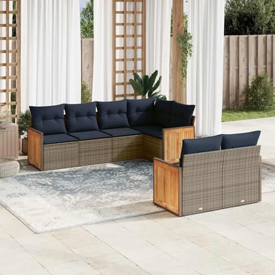 vidaXL - 7-delige - tuinbankset - met - kussens, - grijs - polyrotan