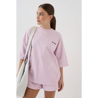 Dames Dsgn Studio Script Geborduurd Oversized T-shirt | Light Pink | Maat: XS