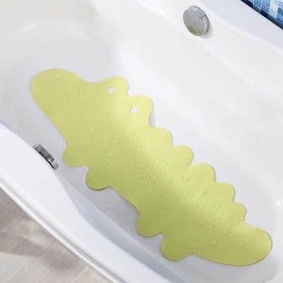 Antislip badmat voor kinderen met zuignap, douchemat, machinewasbaar TPR badmat voor badkamer, badkuip (groen krokodillenpatroon, 95x34,5cm)
