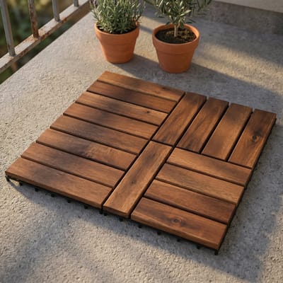 Lomera Terrastegels Set van 4 - Kliktegels - Vlondertegel - Balkontegels - Houten Buitentegels - Tuintegels - Terrasplanken - Houten Vlonders - Hardhouten Kliksysteem - Terrasvlonder - Houttegel - Balkonvloer voor Terras en Tuin