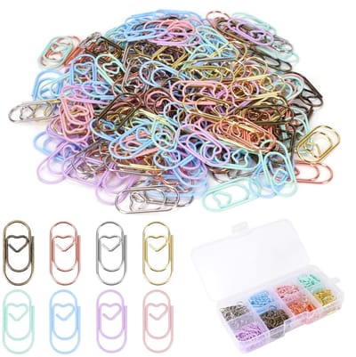 Dailygoods - 200 stuks hartvormige paperclips, 8 kleuren, kleine metalen paperclips met transparante doos, kleurrijke paperclips voor kantoor, klaslokaal en decoratieve kaarten