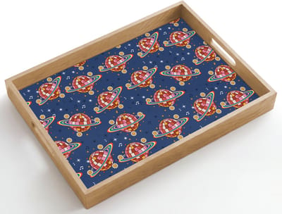 Dienblad hout 50x35 cm - Schootdienblad - Disco - Blauw - Patroon - Borrelplank rechthoek - Plateau dienbladen