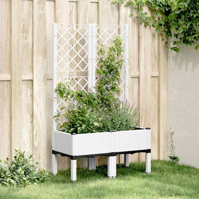 vidaXL - Plantenbak - met - latwerk - 80x40x142 - cm - polypropeen - wit