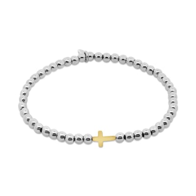 CO88 Collection - 8CB-91357 - stalen kralenarmband vrouwen met kruis - 4 mm - zilverkleurig