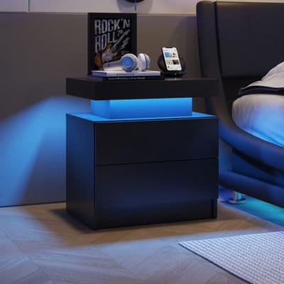 LED Nachtkastje - Modern - Zwart - 2 Lades - Opbergruimte - Verstelbare Helderheid zwart