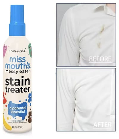 Vlek verwijderaar - Stain treater - Miss Mouth’s Vlekken spray voor Kleding en stoffen – Directe Vlek verwijderaar voor Wijn, Inkt, Voedsel, modder & Babyvlekken – Veilig voor Kinderen – Zonder Water – 120 ml – Geurloos & Fosfaatvrij