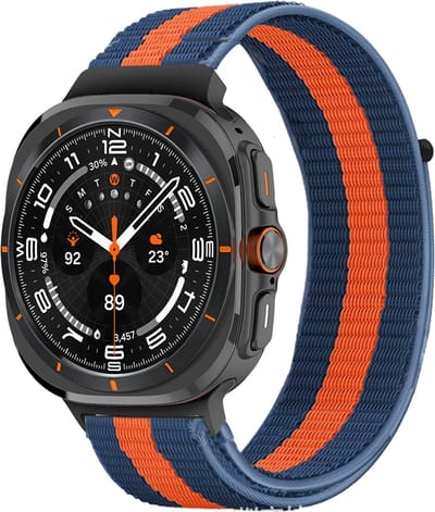 By Qubix - Compatible Samsung bandje - Nylon loop bandje - Blauw / oranje - Geschikt voor Samsung Galaxy Watch Ultra / Ultra 2 - 47mm