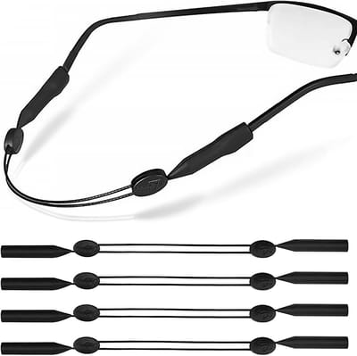 Verstelbare Sportbrilbanden voor Dames en Heren, Set van 4, Ideaal voor Zonnebrillen en Sportbrillen, Zwart, 20.5-29.5 cm, Comfortabele en Veilige Bevestiging