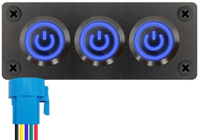 ProRide Metalen drukschakelaar 12-24V ON-OFF - Inbouwpaneel drievoudig - 22mm - IP67 - LED indicatie Blauw