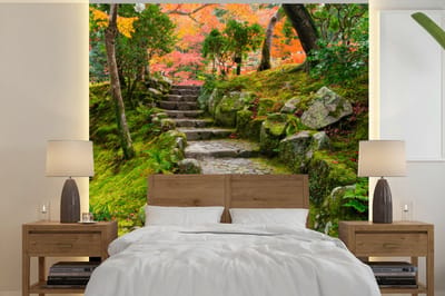 Behang - Fotobehang Natuur - Stenen - Pad - Mos - Japans - Breedte 280 cm x hoogte 280 cm