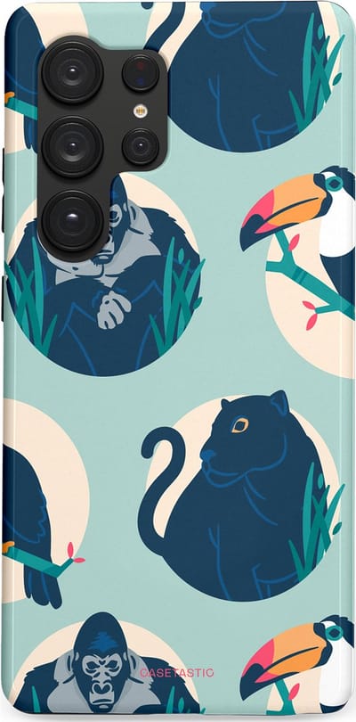 Casetastic hoesje geschikt voor Samsung Galaxy S25 Ultra - Dubbellaagse bescherming - Wilde Dieren Mix - Fashion Case - Lichtgrijs Donkerblauw Crème Donkergrijs